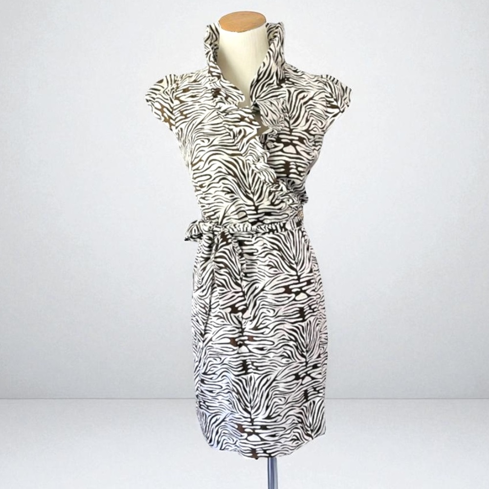 ELIZABETH MCKAY Francois Print Silk Wrap Tie Dress Size 4